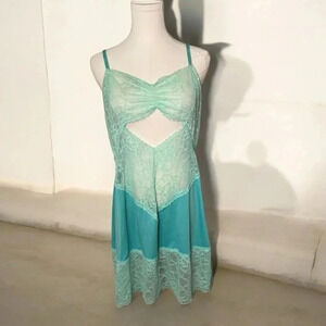 La vie en  rose y2k mermaidcore teal slip dress with lace XL